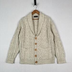 Vintage Thane Men’s Fisherman Cable Knit Cardigan Sweater Acrylic Cream Medium‎